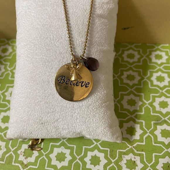 Avon “Believe” Angel Pendant Necklace – 18” Gold Tone with Purple Gem - Picture 2 of 7